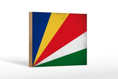 Holzschild Flagge Seychellen 18x12 cm Seychelles Vintage Dekoration