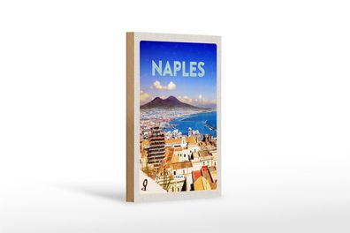 Holzschild Reise 12x18cm Retro Naples Italy Neapel Panorama Meer tinsign