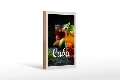 Holzschild Reise 12x18 cm Cuba Karibik Cocktail Limette Minze