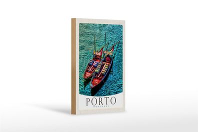 Holzschild Reise 12x18 cm Porto Portugal Europa Boote Meer