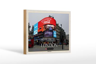 Holzschild Städte London Piccadilly Circus UK England 18x12 cm