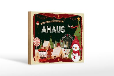 Holzschild Weihnachten Grüße aus AHAUS Schild 18x12cm