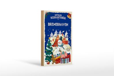 Holzschild Weihnachtsgrüße aus Bremerhaven Geschenk 12x18 cm