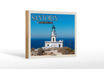 Holzschild Reise 18x12 cm Santorin Griechenland Leuchtturm Akrotiri