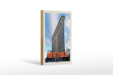 Holzschild Reise 12x18cm New York USA Flatiron Building Dekoration