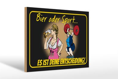 Holzschild Pinup 30x20cm Bier oder Sport Entscheidung