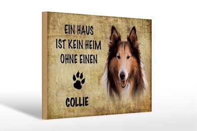 Holzschild Spruch 30x20cm Collie Hund ohne kein Heim