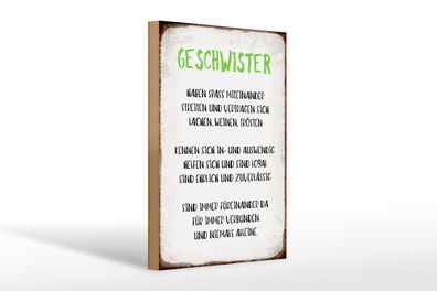 Holzschild Spruch 20x30cm Geschwister füreinander da