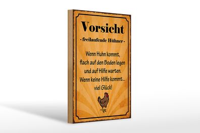 Holzschild Spruch 20x30cm Vorsicht freilaufende Hühner