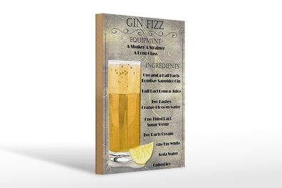 Holzschild 20x30cm Gin Fizz Equipment ingredients