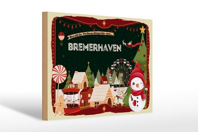 Holzschild Weihnachten Grüße aus Bremerhaven 30x20cm