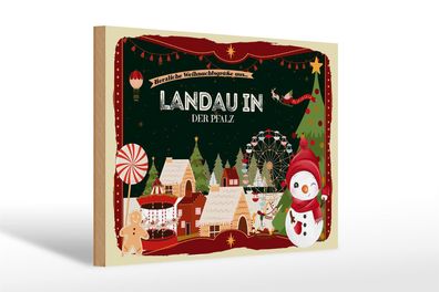 Holzschild Weihnachten Grüße LANDAU IN DER PFALZ Fest 30x20cm