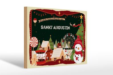 Holzschild Weihnachten Grüße aus SANKT Augustin Geschenk 30x20cm