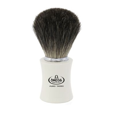 Omega Rasierpinsel Dachs Stockzupf 6819 Pure Badger mit weissem Griff