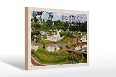 Holzschild Reise 30x20cm Brüssel Belgien Mini Europe