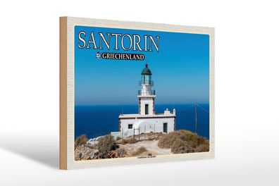 Holzschild Reise 30x20cm Santorin Griechenland Leuchtturm Akrotiri