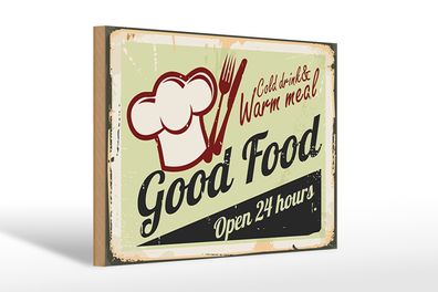 Holzschild Retro 30x20cm Good Food cold drink open 24