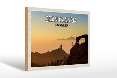 Holzschild Reise 30x20cm Gran Canaria Spanien Roque Nublo Berg Deko