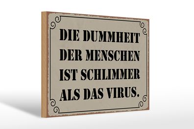 Holzschild Spruch 30x20cm Dummheit schlimmer als Virus