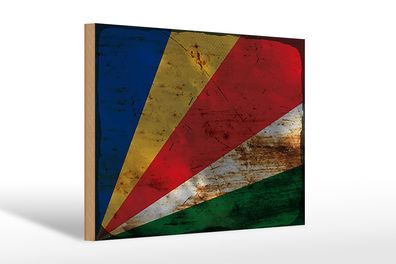 Holzschild Flagge Seychellen 30x20cm Flag Seychelles Rost