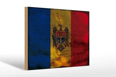 Holzschild Flagge Moldau 30x20cm Flag of Moldova Rost