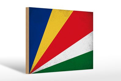 Holzschild Flagge Seychellen 30x20cm Seychelles Vintage