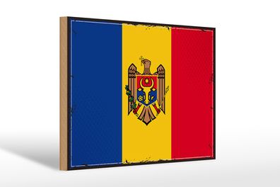 Holzschild Flagge Moldau 30x20cm Retro Flag of Moldova