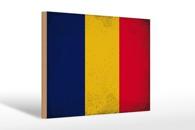 Holzschild Flagge des Tschad 30x20cm Flag of Chad Vintage