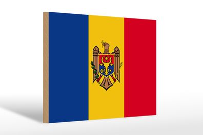 Holzschild Flagge Moldau 30x20cm Flag of Moldova