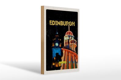 Holzschild Reise 20x30cm Edinburgh Scotland Nacht Lichter