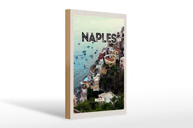 Holzschild Reise 20x30cm Naples Italy Neapel Italien Panorama