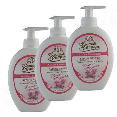 Spuma di Sciampagna Peonia e Magnolia Flüssigseife 3x 250 ml anti bakteriell