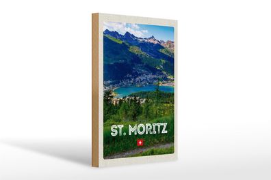 Holzschild Reise 20x30cm St. Moritz Österreich Ausblich Reise