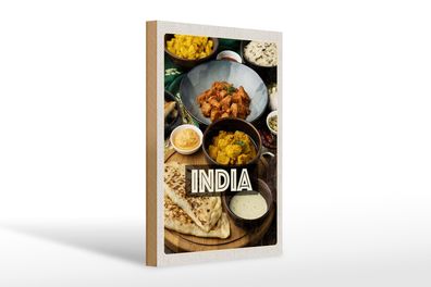 Holzschild Reise 20x30cm Indien Speisen Curry Hähnchen Reis