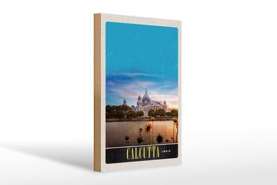 Holzschild Reise 20x30cm Calcutta Indien Meer Architektur