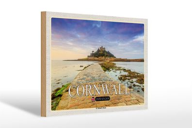 Holzschild Städte Cornwall St. Michael´s Mount 30x20cm