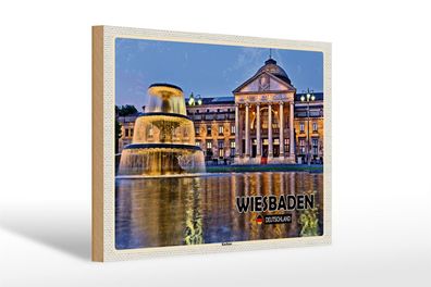 Holzschild Städte Wiesbaden Kurhaus Brunnen 30x20cm