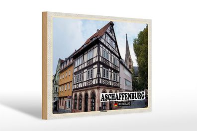 Holzschild Städte Aschaffenburg Stiftbasilika Altstadt 30x20cm