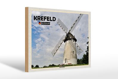 Holzschild Städte Krefeld Engelsbergmühle Wiese 30x20cm