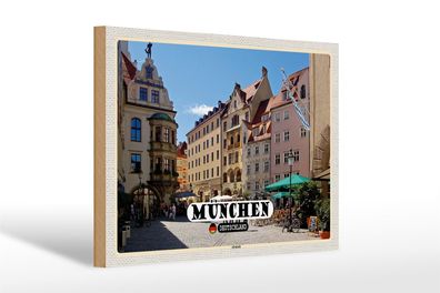 Holzschild Städte München Altstadt Gasthaus 30x20cm Geschenk