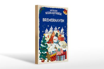 Holzschild Weihnachtsgrüße aus Bremerhaven Geschenk 20x30cm