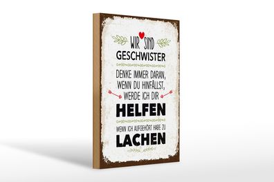 Holzschild Spruch Geschwister wir lachen helfen 20x30cm