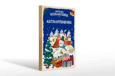 Holzschild Weihnachtsgrüße Aschaffenburg Geschenk 20x30cm