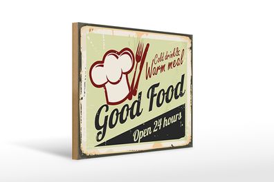 Holzschild Retro 40x30cm Good Food cold drink open 24