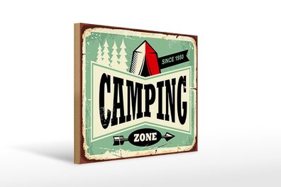 Holzschild Retro 40x30cm Camping Zone Outdoor Abenteuer