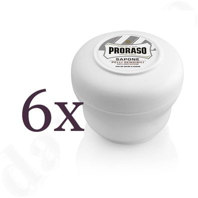 Proraso Rasierseife für empfindliche Haut im weissen Tiegel 6x 150ml vorratspack