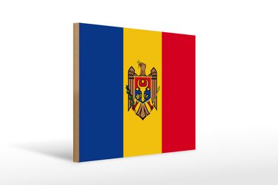 Holzschild Flagge Moldau 40x30cm Flag of Moldova