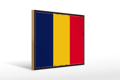 Holzschild Flagge des Tschad 40x30cm Retro Flag of Chad