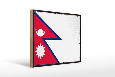 Holzschild Flagge Nepals 40x30cm Retro Flag of Nepal