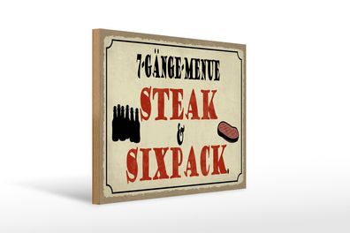 Holzschild Spruch 40x30cm 7 Gänge Menü Steak Sixpack Grill